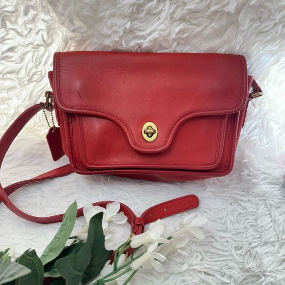 Coach Handbags - COACH Vintage Kent Bag in Red Leather Crossbody Shoulder Bag Made in USA